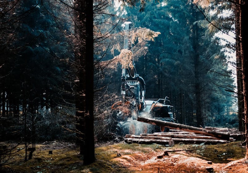 Forestry mulcher working in a pine stand